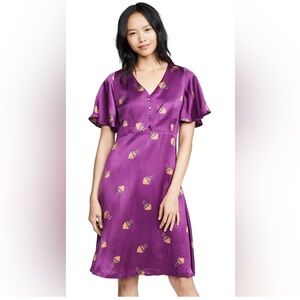 NWT A.P.C. Lavinia midi dress purple violet 36 XS S short sleeves